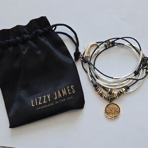 Lizzy James Black and Gold Bracelet with Tree Charm